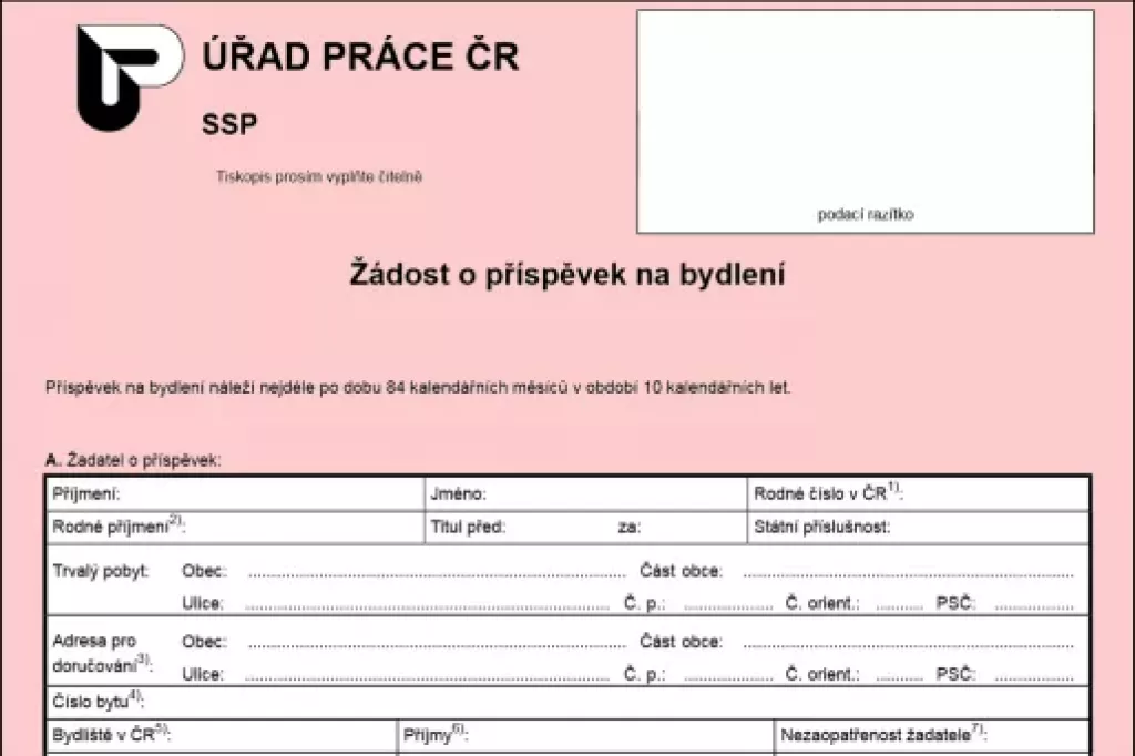 Formulář pro žádost o příspěvek na bydlení (Foto: Uradprace.cz)