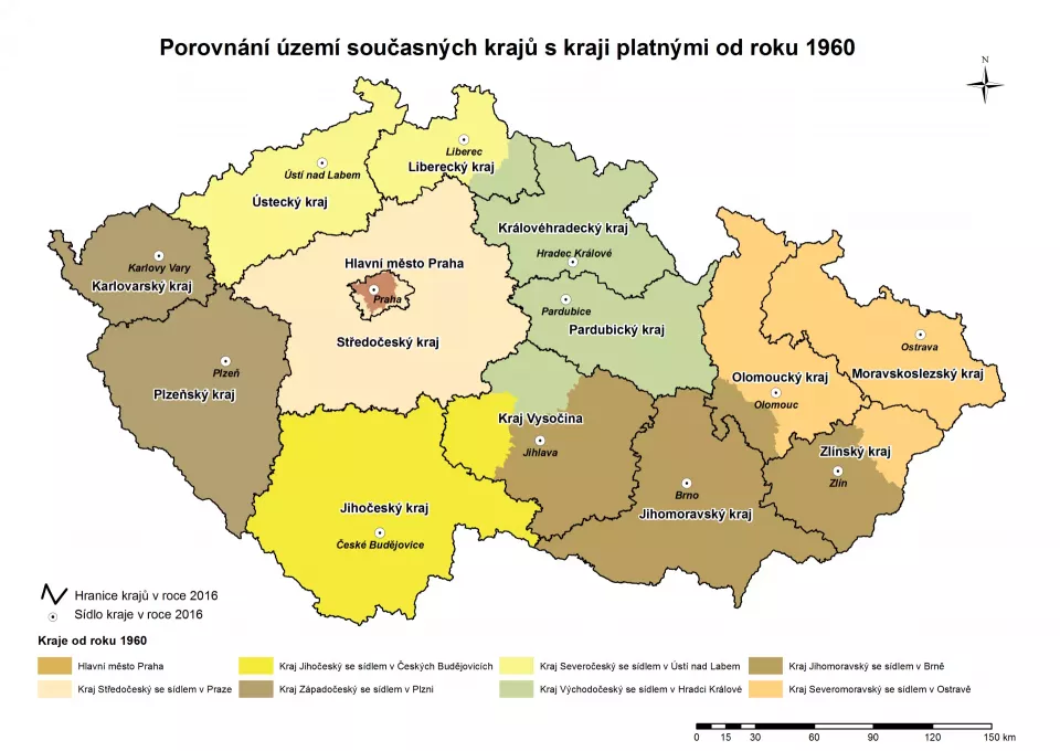 Porovnání současných krajů s kraji z roku 1960 (Foto: Český statistický úřad)