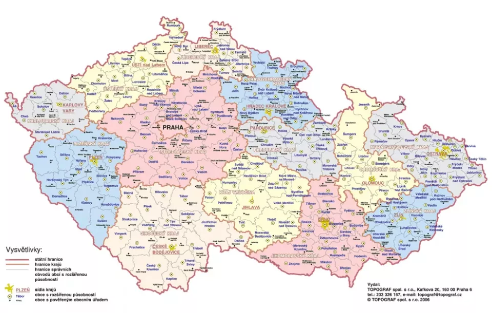 Mapa krajů a okresů (Foto: Topograf.cz)