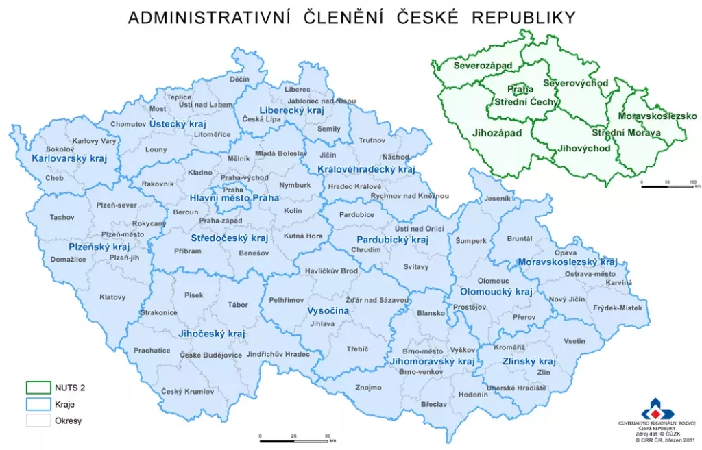Mapa krajů a okresů (Foto: Cuzk.cz)