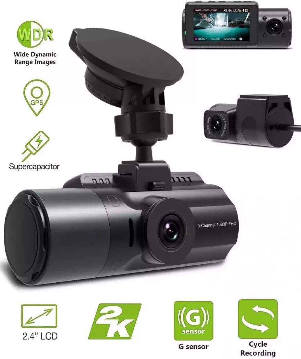 3kanálová kamera do auta s GPS: 3kanálová kamera do auta s GPS (přední / zadní / vnitřní) s 2K + parkovací mód – Profio S12 (Foto: Cool-mania.cz)